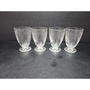 Florentine Poppy #1 Clear by Hazel Atlas 4 Footed Juice Glasses 4"  1930's